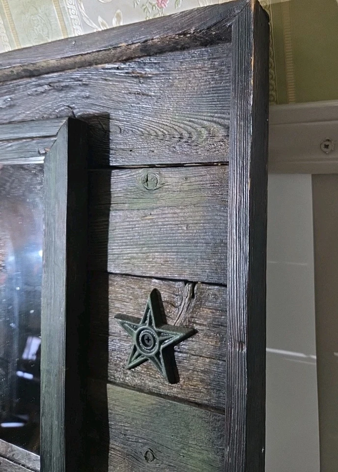 Handmade Reclaimed Wood Wall Mirror Rustic Natural Distressed Wood Farm Style - Image 4 of 4