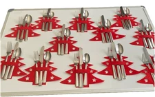Vtg 46 Pc Cambridge Flatware Misc Set 12 Place Settings Christmas Trees Felt 7”