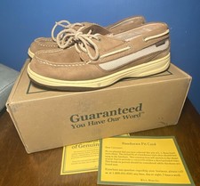 LL BEAN Womens Boat Shoes - Hand Sewn Leather Loafer Brown EUC w/ Box, Size 6.5