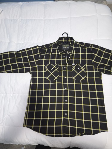 DIXXON FLANNEL MENS VOGUE TYRES SHIRT SIZE XL BLACK YELLOW PEARL SNAP