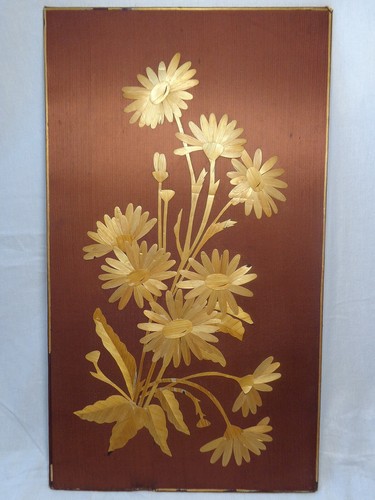Flower Composition Vtg Soviet Hand Craft Wood Fabric Picture Floral Arrangement - Picture 12 of 12