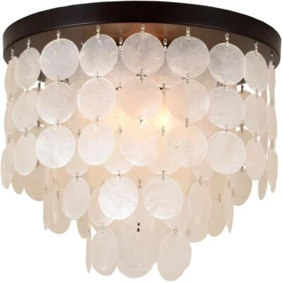 ALICE HOUSE 13.8" Capiz Shell Ceiling Light Brown Finish Light for Bedroom Entryway