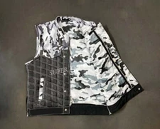 Hunt Club Men's Perforated Camo Leather Vest Motorcycle Biker Concealed Carry