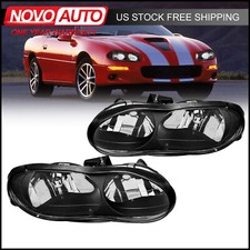 Pair Black Housing Headlights For 1998-2002 Chevy Chevrolet Camaro Clear Lens