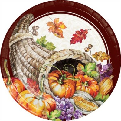 Cornucopia 9 Inch Plates Plates 8 Pack Fall Autumn Thanksgiving Party Decoration
