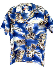 Hilo Hattie Mens Sz Large Blue/White Floral Colorful Hawaiian Shirt A31 Vintage