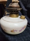 Antique Miller Oil Lamp Handpainted Milk Glass Old Vtg Kerosene Light Late 1800s