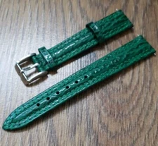 16mm VINTAGE SHARK GRAIN LEATHER APOLLO PADDED GREEN WATCH STRAP, SILVER BUCKLE.