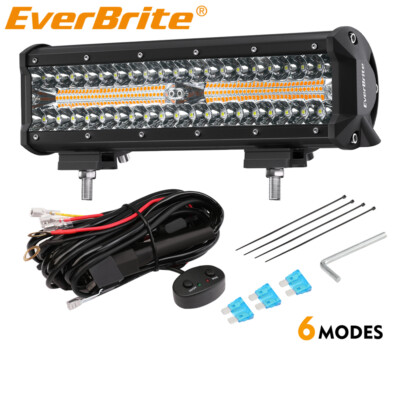 EverBrite 12'' 300W LED Light Bar Spot Flood White/Amber/Strobe Work Light 6 Mode
