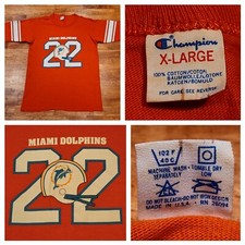 Vtg 80's Miami Dolphins Champion Brand Jersey T-Shirt Made in USA Sz XL Orange