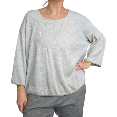 J Jill PureJill L Cream Crepe Knit Linen Blend Box Loose Top Lagenlook