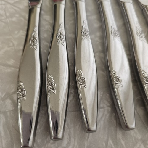 6 Oneida Ltd Rose Duet Dinner Knives 8.5" stainless flatware USA vintage - Picture 4 of 9