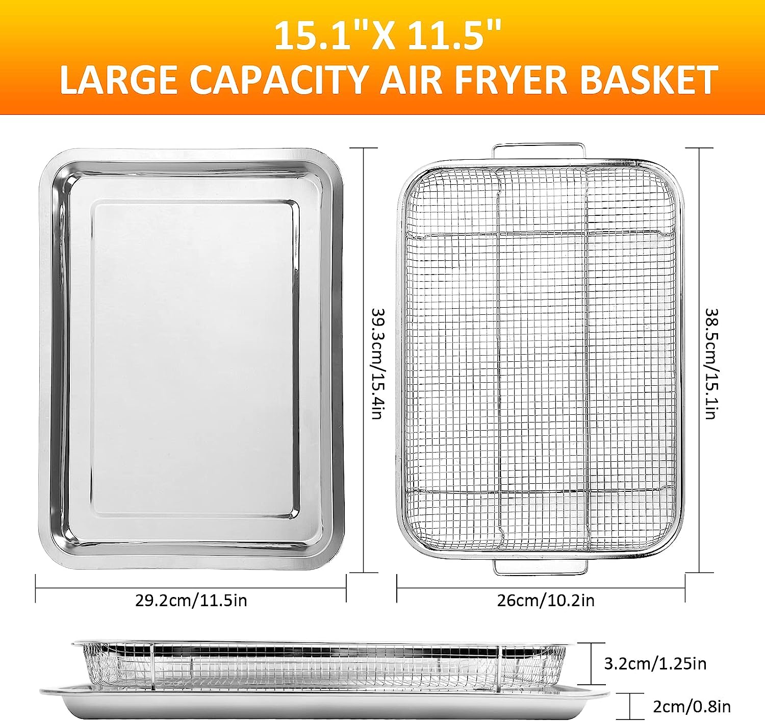 Air Fryer Basket for Oven, 15.4" X 11.5" Stainless Steel Oven Air Fryer