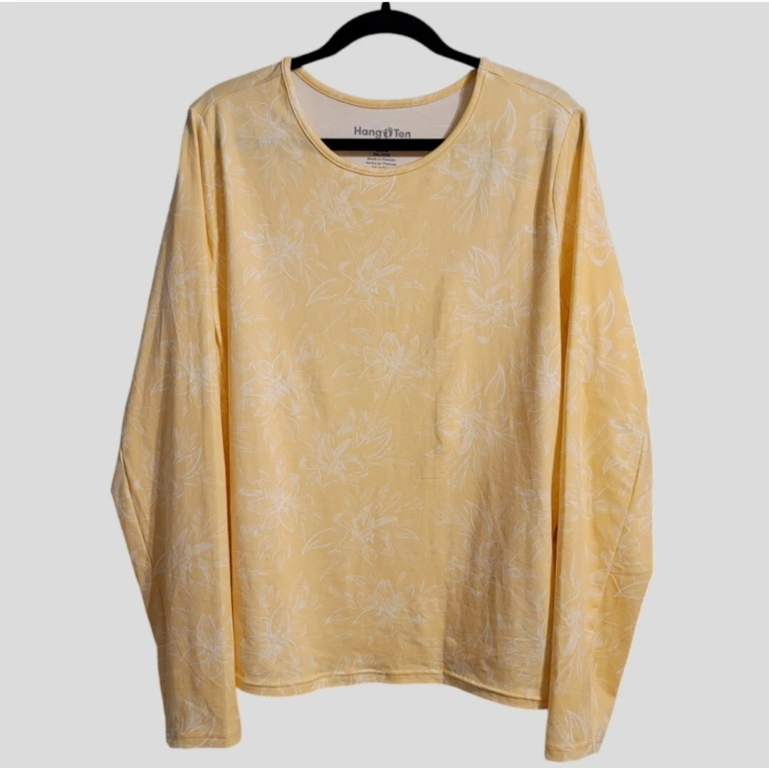 Hang Ten Sun Tee Women's XXL Yellow Rashguard Zip-Pocket Quick Dry UPF 50+ Beach