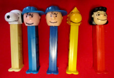 5 Lot VINTAGE PEANUTS PEZ DISPENSERS: 2 CHARLIE BROWN; SNOOPY WOODSTOCK LUCY EUC