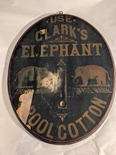 Antique Clark's Elephant Spool Cotton Wooden Thermometer Sign Rahway N.J