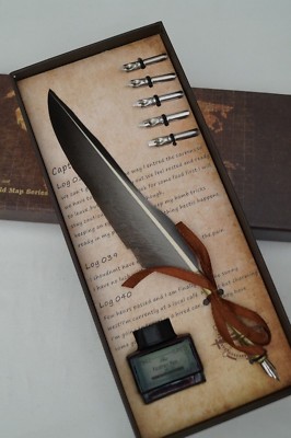 Vintage Style Calligraphy Feather Quill Metal 5 Nib Dip Pen Set | eBay ...