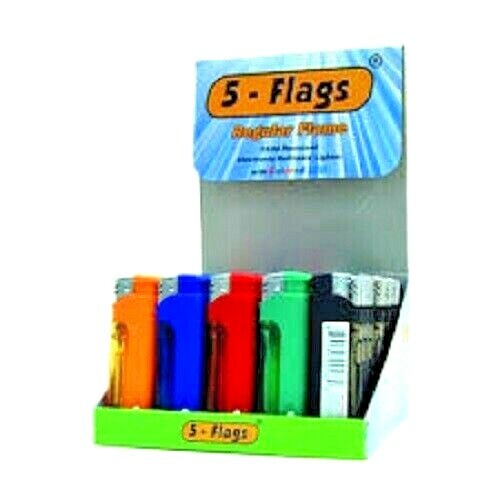5 Flags LED Lighter Ass. Colors W/LED Lighter 50 Pcs Display Box #80-82 Box of 2