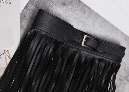 Women Faux Leather Waistband Long Fringe Tassle Skirt Belt Dance Party Club Punk - Picture 10 of 12