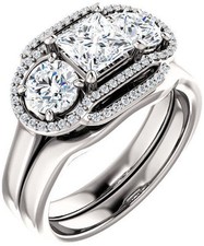 3 stone Princess  Round Diamond Engagement Wedding Ring 14k Gold 1.85 tcw