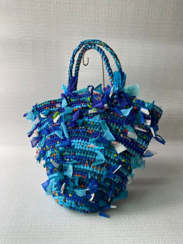ISSEY MIYAKE "ME" Designer Blue Crochet Handbag