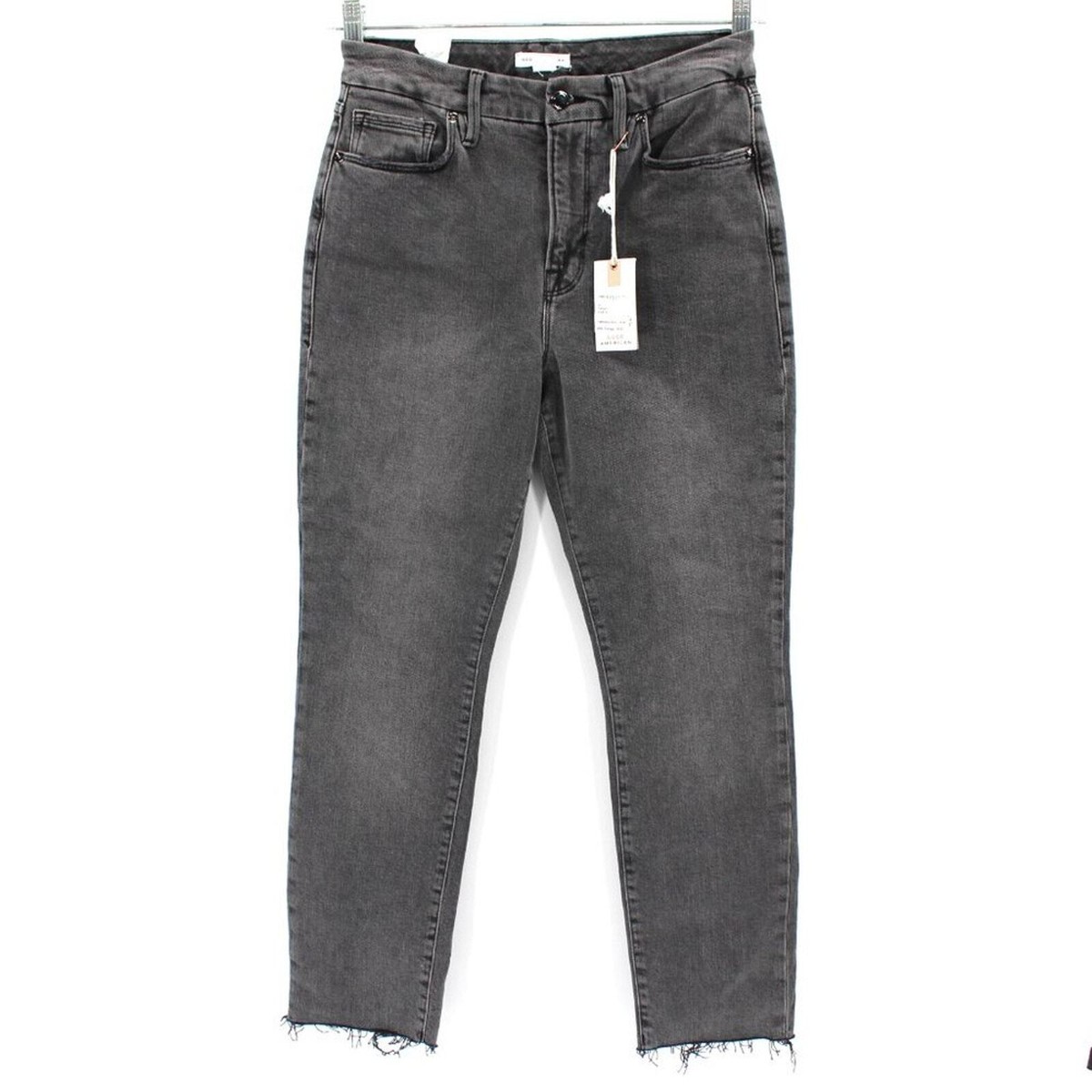 Good American Good Classic Raw Hem Slim Fit High Rise Black Jeans