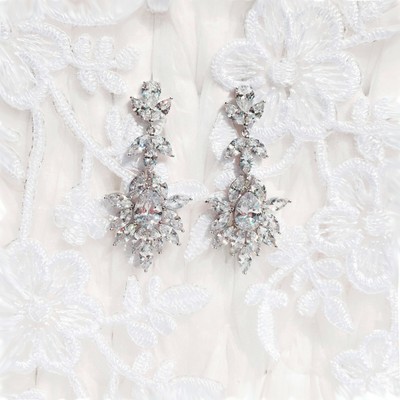 Bridal Statement Silver Cz Clear Crystal Teardrop Marquise