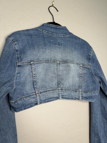 Paris Blues Cropped Jean Jacket Denim Distressed Washed, Size S - Picture 12 of 12