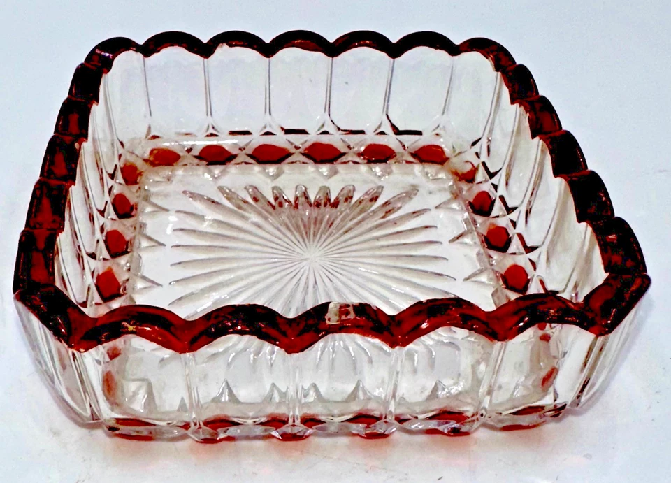 Antique Glass Sauce Dish Ruby Stained with Embossed / Stamped Silver Plate Stand - Image 3 of 4