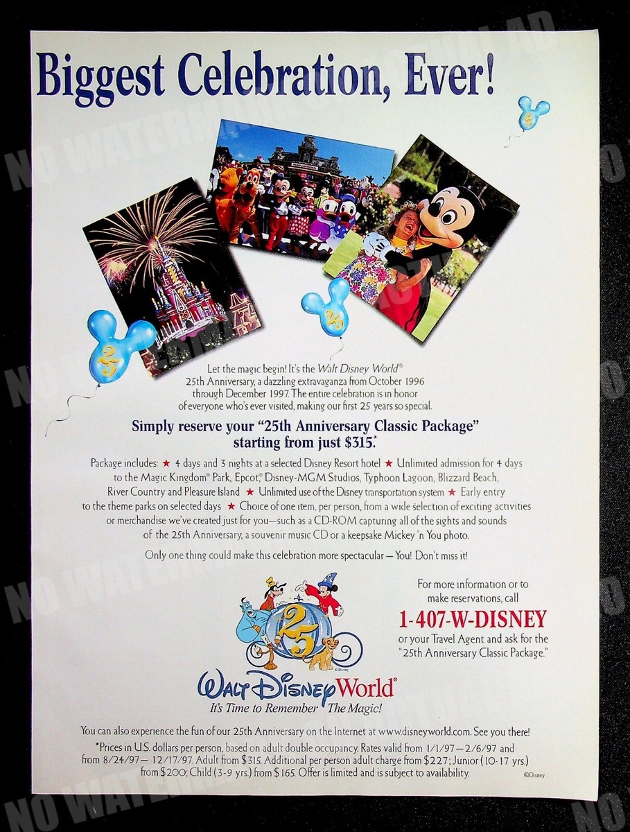 Walt Disney World 25th Anniversary 1996 Trade Print Magazine Ad