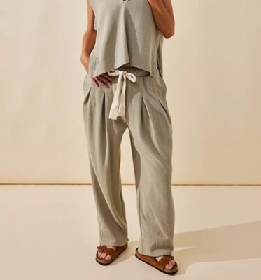 Free People Beach Day Tripper High Waisted Straight Cropped Pants Sage Green S