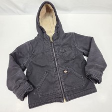 Dickies Youth Large Sherpa Lined Hooded Jacket Black Canvas Workwear Full Zip...
