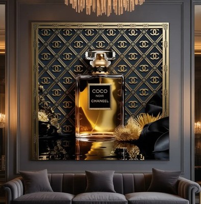 XL LEINWAND BILD BIS 140x140x5 COCO-CHANEL-PARFUM ART-DECO WANDBILD LUXUS DEKO
