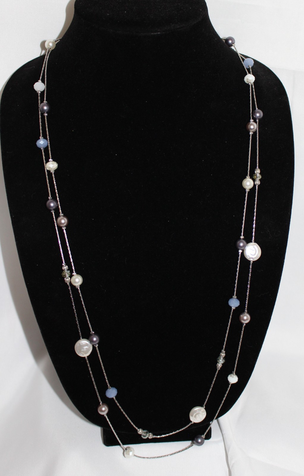 Estate Vintage Silvertone Double Strand Beaded Fa… - image 2