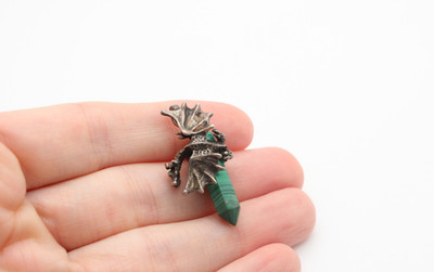 925 Sterling Silber Flügel fliegender Drache Malachit Stein Stachel Anhänger