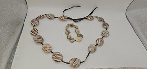 VTG Bohemian Natural Pacific Brown Shell Necklace & Oyster Shell Bracelet 
