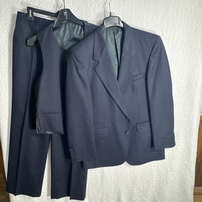 @@@ Vintage Daniel Hechter 40R Dark Blue Striped 3 Piece Suit  2 Button 32x30
