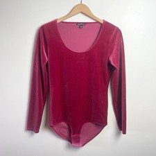 JCrew Velvet Top Womens Medium Long Sleeve Bodysuit Burgundy Going Out