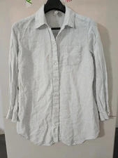 Studio 412 Top Womens M Moss Long Sleeve Button Up 100% Linen Boyfriend Oversize