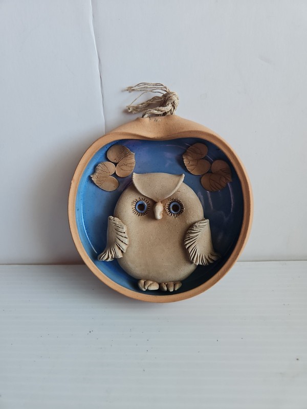 Handcrafted Terracota Clay OWL wall Hanging EUC