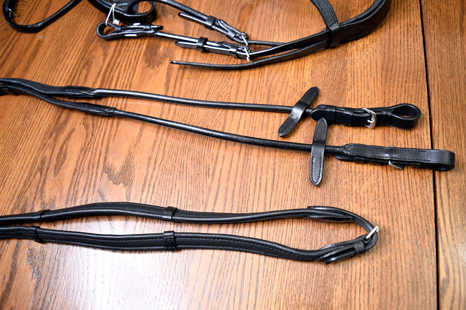 Lumiere, New, rolled patent monocrown bridle + reins, black, Horse full