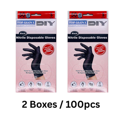2 Box/100pcs/Size S MR DIY Top Glove Black Nitrile Disposable Gloves/Powder Free