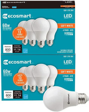 Ecosmart A19 LED Bulbs 60W Equivalent Soft White Dimmable 8 Pack