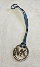 MICHAEL KORS LARGE SILVER MK LOGO CHARM STEEL BLUE SAFFIANO LEATHER HANDBAG FOB