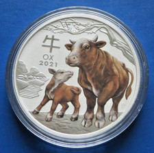 1oz Silber $1 Australien Lunar III Ochse 2021 color farbig