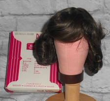 VINTAGE but MIB Doll wig HUMAN HAIR 12 Dollspart PRINCESS side curls DK. Brown