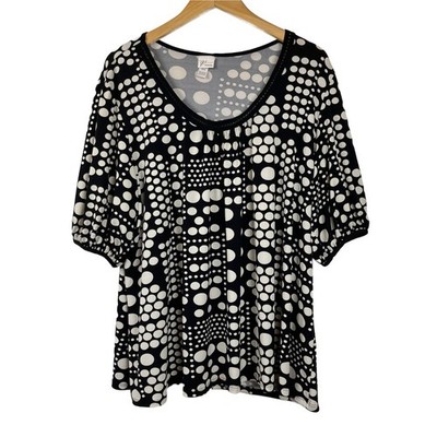 Womens Venezia Size 22/24 Black Ivory Polka Dot Tunic Top Puff Sleeve