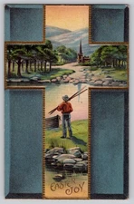 Vintage 1910 Jay Marx Easter Joy Cross Embossed Religious Postcard Divided Back