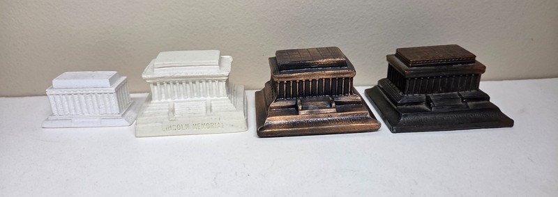 Lincoln Memorial Metal Souvenir Buildings, Wash. DC Miniature Replicas, 4 pieces