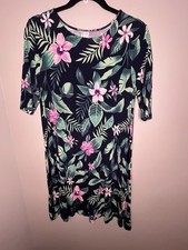 Old Navy Tropical Floral Knot Swing Dress Navy Blue Pink Green Women’s Size M